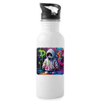 Spooky Ghost in XL Hoodie Graffiti Style - Water bottle with straw - white - Right