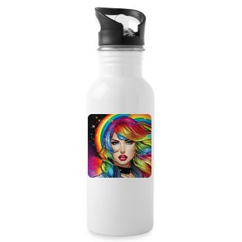 Coole Frau in Regenbogen Farben - Trinkflasche mit integriertem Trinkhalm - Weiß - Rechts