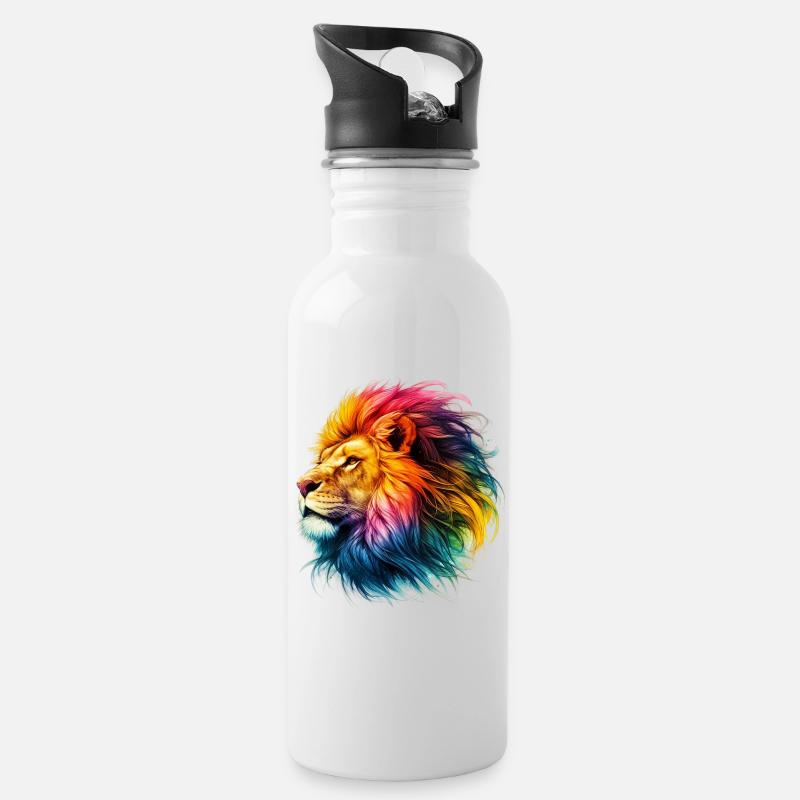 Löwe - Trinkflasche mit integriertem Trinkhalm - Weiß