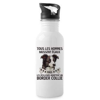 les meilleurs hommes adoptent un border collie - Gourde avec paille intégrée - blanc - Droite
