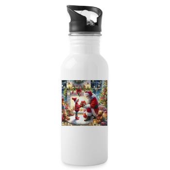 Père Noël donnant un cadeau Illustration cadeau pour - Gourde avec paille intégrée - blanc - Droite