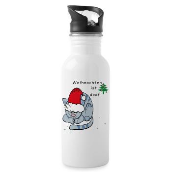 Weihnachten ist doof, Weihnachtsmuffel - Trinkflasche mit integriertem Trinkhalm - Weiß - Rechts