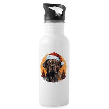 A Mastiff Dog Celebrates Christmas - Water bottle with straw - white - Right