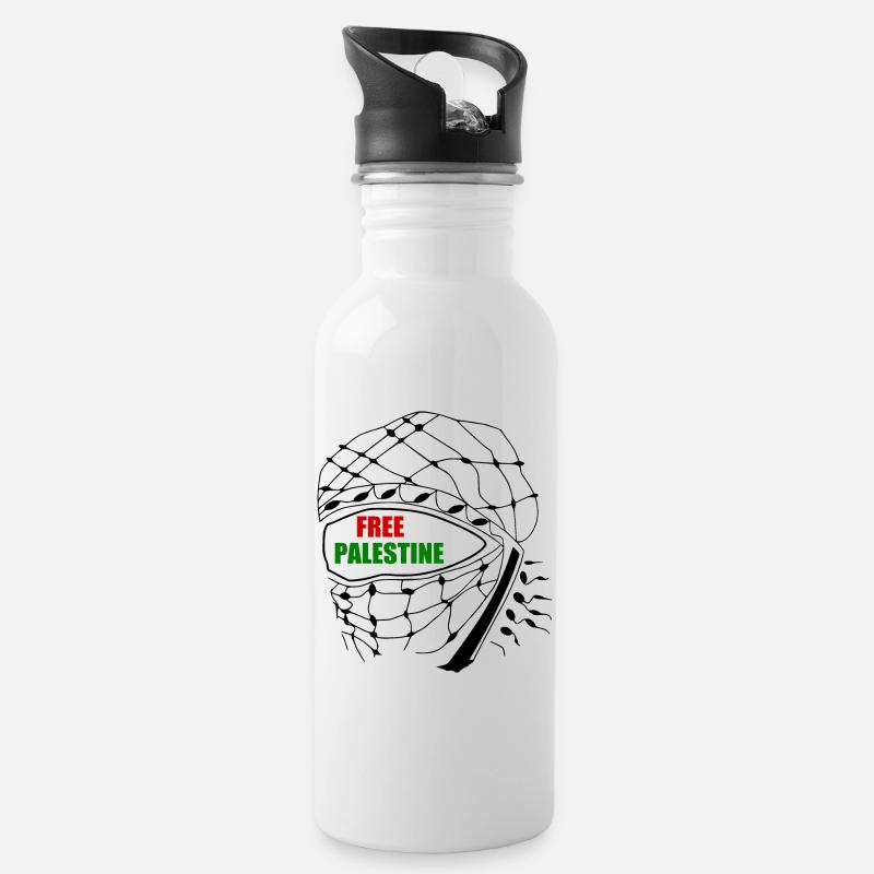 Free palestine - Trinkflasche mit integriertem Trinkhalm - Weiß
