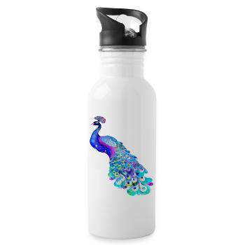 peacock bird colorful beautiful fantasy colorful - Water bottle with straw - white - Right