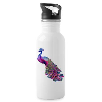 peacock bird colorful beautiful fantasy colorful - Water bottle with straw - white - Right