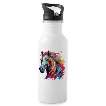 Buntes Pferdeporträt im Pop-Art-Stil - Trinkflasche mit integriertem Trinkhalm - Weiß - Rechts