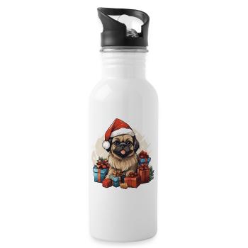 Pekingese breed dog celebrating Christmas with you - Water bottle with straw - white - Right
