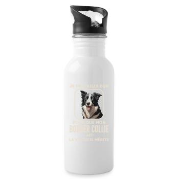 Chien de race border collie 6 - Gourde avec paille intégrée - blanc - Droite