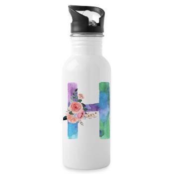 Letter H watercolor - Water bottle with straw - white - Right