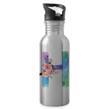 Buchstabe H Aquarell - Trinkflasche mit integriertem Trinkhalm - Lightsilver - Rechts