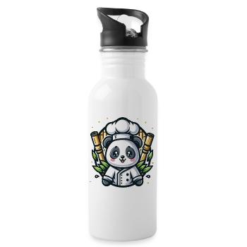 Chef panda kawaii bambou - Gourde avec paille intégrée - blanc - Droite