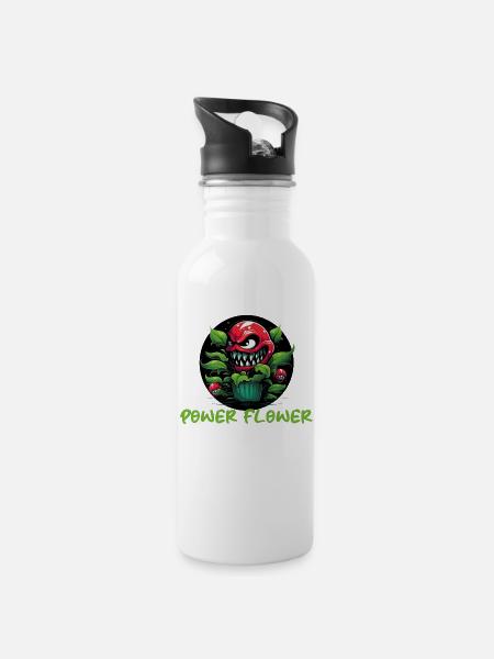 Power Flower Plant - Water bottle with straw - white