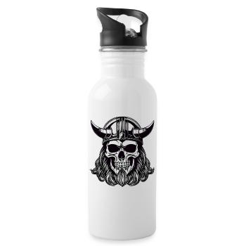 Cooler Wikinger Totenkopf - Trinkflasche mit integriertem Trinkhalm - Weiß - Rechts