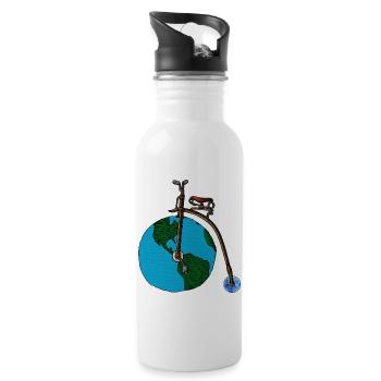 Save The Planet Earth Penny Farthing Bicycle Art - Water bottle with straw - white - Right