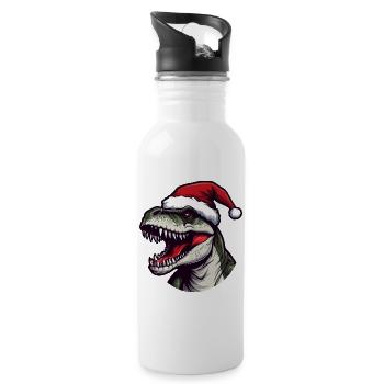 T-Rex dinosaure Noël Animal Portrait Noël - Gourde avec paille intégrée - blanc - Droite
