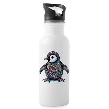 Pingouin décoré de Mandalas - Gourde avec paille intégrée - blanc - Droite