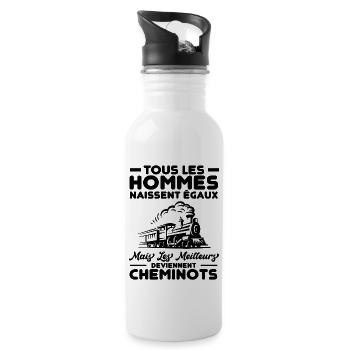 Les meilleurs sont cheminots - Gourde avec paille intégrée - blanc - Droite
