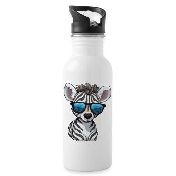 A baby zebra wearing stylish sunglasses. - Water bottle with straw - white - Right