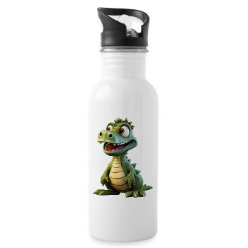 Das lustige Krokodil - Trinkflasche mit integriertem Trinkhalm - Weiß - Rechts