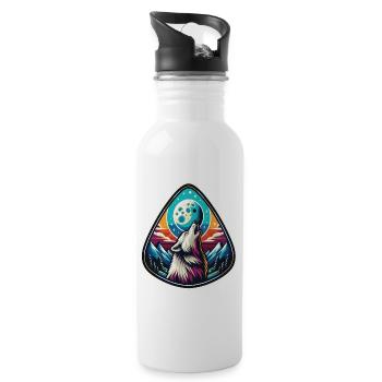 Ein Wolf, der unter dem Vollmond heult - Trinkflasche mit integriertem Trinkhalm - Weiß - Rechts