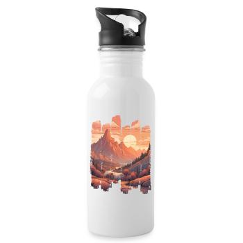 paysage naturel coucher de soleil montagnes - Gourde avec paille intégrée - blanc - Droite