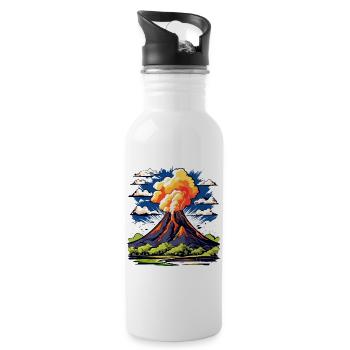 active volcano with ash cloud and lava flows - Water bottle with straw - white - Right