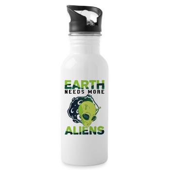Alien, UFO, UAP, Space, Space Flying Object - Water bottle with straw - white - Right