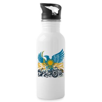 Kasachstan Adler Wappen Flagge Geschenk - Trinkflasche mit integriertem Trinkhalm - Weiß - Rechts