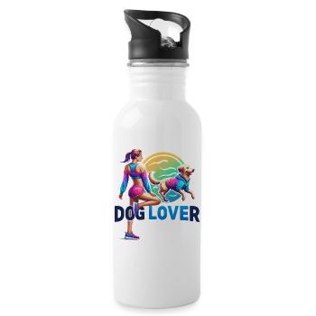 Vibrant Dog Lover Fitness Design - Water bottle with straw - white - Right