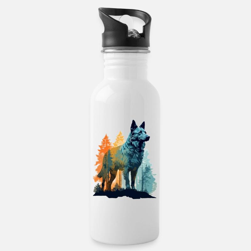 Hund in der Wildnis - Trinkflasche mit integriertem Trinkhalm - Weiß