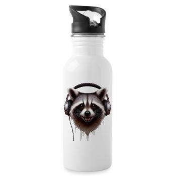 Waschbär mit Kopfhörern - Trinkflasche mit integriertem Trinkhalm - Weiß - Rechts