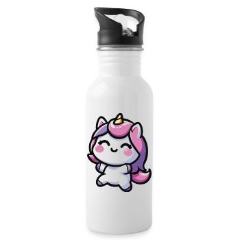 adorable conception de licorne kawaii - Gourde avec paille intégrée - blanc - Droite