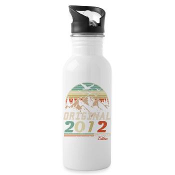 2012 Vintage Retro Geburtstag Vintage Geschenk - Trinkflasche mit integriertem Trinkhalm - Weiß - Rechts