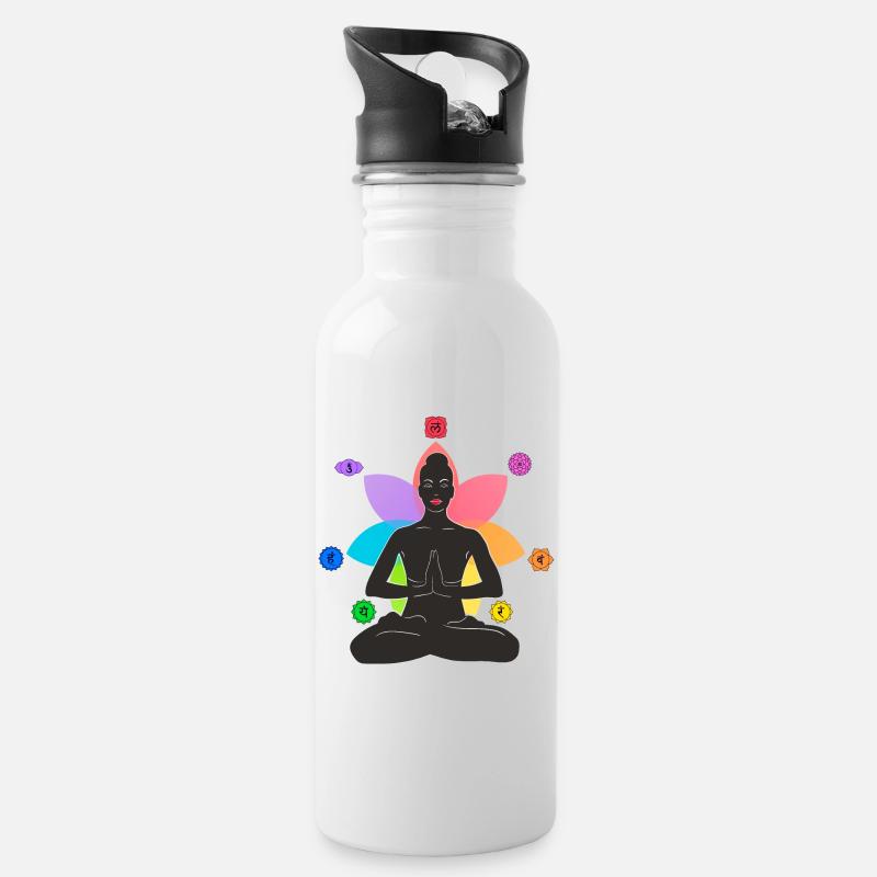 7 Chakren - Trinkflasche mit integriertem Trinkhalm - Weiß