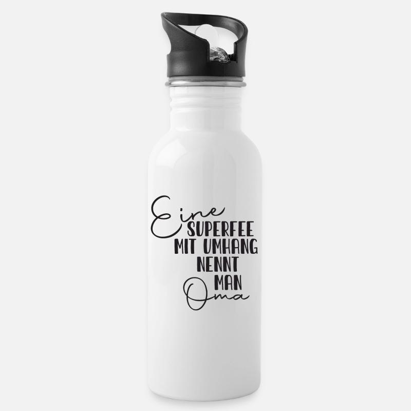 Oma Superfee Spruch - Trinkflasche mit integriertem Trinkhalm - Weiß