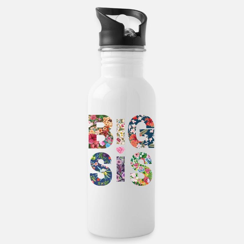 BIG SIS - Sister - Große Schwester - Partnerlook - Trinkflasche mit integriertem Trinkhalm - Weiß