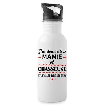 Deux titres mamie chasseuse, grand-mère, chasse - Gourde avec paille intégrée - blanc - Droite