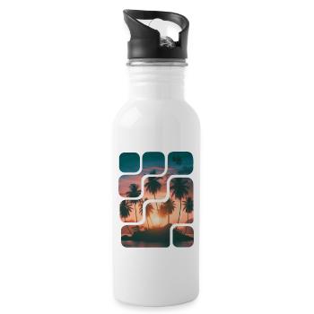Kokospalmeninsel Sommer - Trinkflasche mit integriertem Trinkhalm - Weiß - Rechts