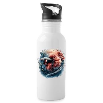 Betta Splendens, Kampffisch Aquarium, Bettafan - Trinkflasche mit integriertem Trinkhalm - Weiß - Rechts