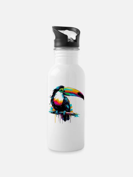 Toucan - Water bottle with straw - white