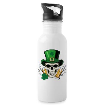 Totenkopf San Patrick Tag - Trinkflasche mit integriertem Trinkhalm - Weiß - Rechts