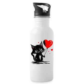 Cat Heart Balloon Red Mother's Day Street Art - Water bottle with straw - white - Right