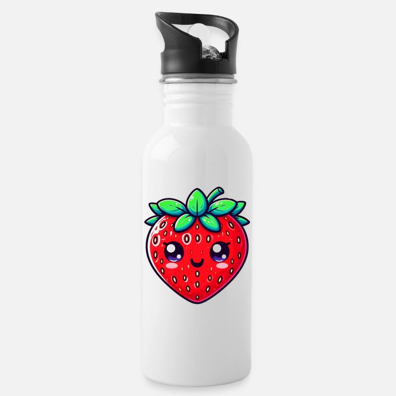 Fraise Fraises - Gourde avec paille intégrée - blanc