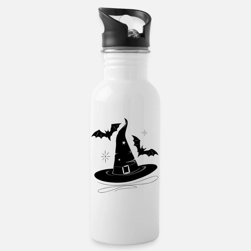 Hexenhut Fledermaus Walpurgisnacht - Trinkflasche mit integriertem Trinkhalm - Weiß