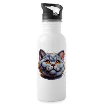 British Shorthair Cat - Water bottle with straw - white - Right