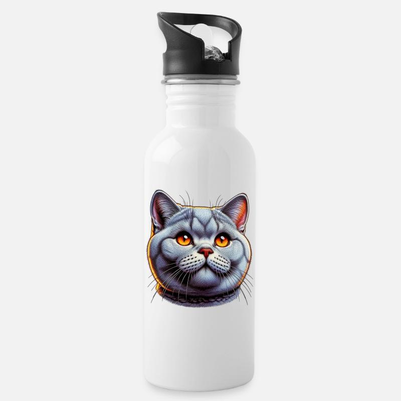 Britisch Kurzhaar Katze - Trinkflasche mit integriertem Trinkhalm - Weiß