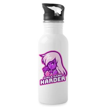 Girls Game Harder - Water bottle with straw - white - Right
