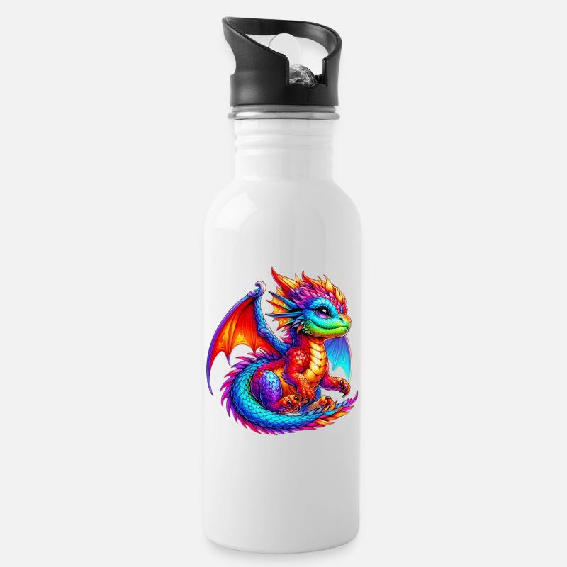 Drache - Trinkflasche mit integriertem Trinkhalm - Weiß