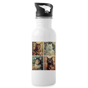 Chats dans le style d'Alphonse Mucha - Gourde avec paille intégrée - blanc - Droite